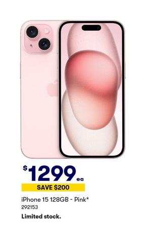 Apple - iPhone 15 128GB - Pink offers at $1299 in BIG W