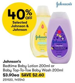 Johnson’s - Bedtime Baby Lotion 200ml or Baby Top-To-Toe Baby Wash 200ml  offers at $3.9 in BIG W