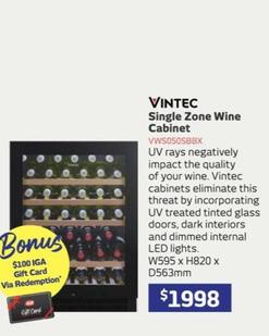 Vintec - Single Zone Wine Cabinet offers at $1998 in Retravision