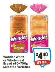 Wonder - White Or Wholemeal Bread 680-700g Selected Varieties offers at $4.4 in IGA