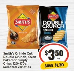 Smith's - Crinkle Cut, Double Crunch, Oven Baked Or Simply Chips 120-170g Selected Varieties offers at $3.5 in IGA
