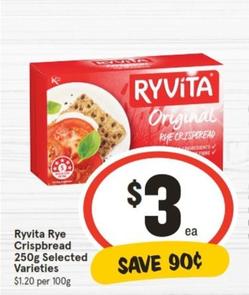 Ryvita - Rye Crispbread 250g Selected Varieties offers at $3 in IGA