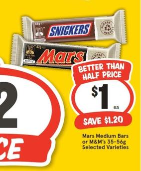 Mars - Medium Bars Or M&m’s 35-56g Selected Varieties offers at $1 in IGA