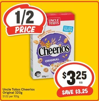 Uncle Tobys - Cheerios Original 320g offers at $3.25 in IGA
