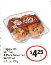 Happy Co. - Muffins 4 Pack Selected Varieties offers at $4.25 in IGA