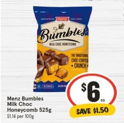 Menz - Bumbles Milk Choc Honeycomb 525g offers at $6 in IGA