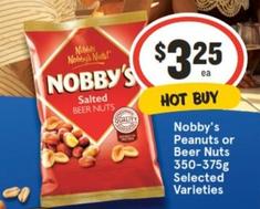 Nobby's - Peanuts Or Beer Nuts 350-375g Selected Varieties offers at $3.25 in IGA
