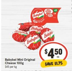 Babybel - Mini Original Cheese 100g offers at $4.5 in IGA