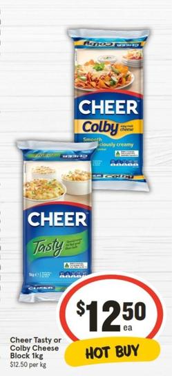 Cheer - Tasty Or Colby Cheese Block 1kg offers at $12.5 in IGA