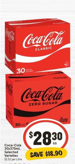 Coca Cola - 30x375ml Selected Varieties offers at $28.3 in IGA