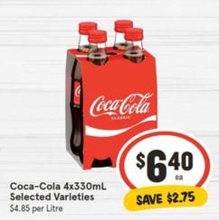 Coca Cola - 4x330ml Selected Varieties offers at $6.4 in IGA