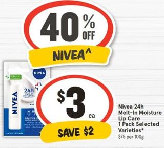 Nivea - 24h Melt-in Moisture Lip Care 1 Pack Selected Varieties offers at $3 in IGA