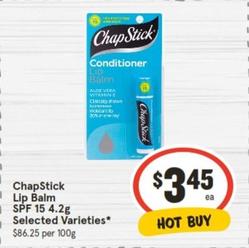 Chapstick - Lip Balm Spf 15 4.2g Selected Varieties offers at $3.45 in IGA