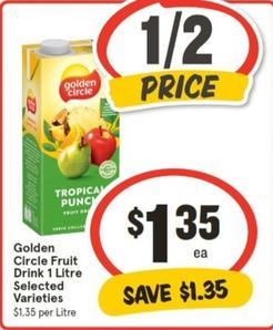 Golden Circle - Fruit Drink 1 Litre Selected Varieties offers at $1.35 in IGA
