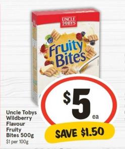 Uncle Tobys - Wildberry Flavour Fruity Bites 500g offers at $5 in IGA