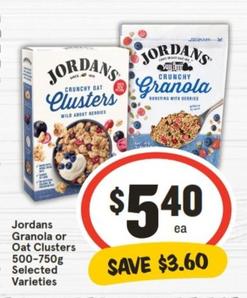 Jordans - Granola Or Oat Clusters 500-750g Selected Varieties offers at $5.4 in IGA
