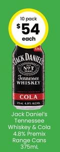 Jack Daniels - Tennessee Whiskey & Cola 4.8% Premix Range Cans 375ml offers at $55 in The Bottle-O