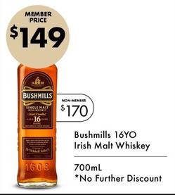 Bushmills - 16yo Irish Malt Whiskey 700ml offers at $149 in Vintage Cellars