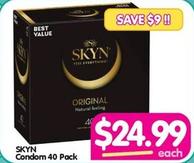 Skyn - Condom 40 Pack offers at $24.99 in Your Discount Chemist