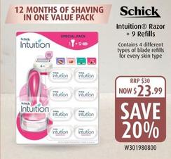 Schick - Intuition Razor +9 Refills offers at $23.99 in Shaver Shop
