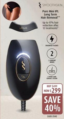 Smoothskin - Pure Mini Ipl Long Term Hair Removal offers at $299 in Shaver Shop