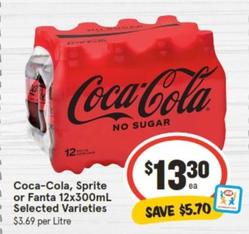 Coca Cola - Sprite Or Fanta 12x300ml Selected Varieties offers at $13.3 in IGA