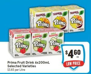 Prima - Fruit Drink 6x200ml Selected Varieties offers at $4.6 in IGA