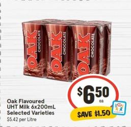 Oak - Flavoured Uht Milk 6x200ml Selected Varieties offers at $6.5 in IGA