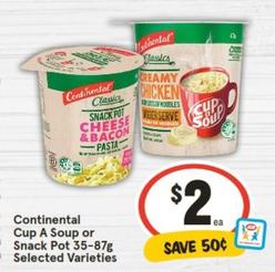 Continental - Cup A Soup Or Snack Pot 35-87g Selected Varieties offers at $2 in IGA