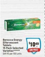 Berocca - Energy Effervescent Tablets 15 Pack Selected Varieties***** offers at $10.49 in IGA