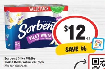 Sorbent - Silky White Toilet Rolls Value 24 Pack offers at $12 in IGA