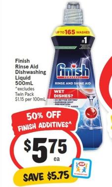 Finish - Rinse Aid Dishwashing Liquid 500ml offers at $5.75 in IGA