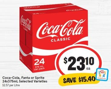 Coca Cola - Fanta Or Sprite 24x375ml Selected Varieties offers at $23.1 in IGA