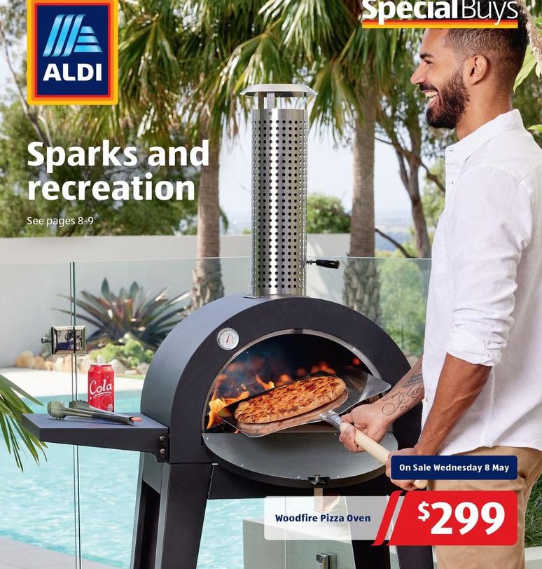 Woodfire Pizza Oven offers at $299 in ALDI