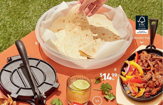 Cast Iron Sizzle Plate, Sizzle Dish or Tortilla Press offers at $14.99 in ALDI