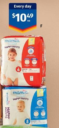 Mamia - Nappy Pants 24pk/26pk offers at $10.49 in ALDI