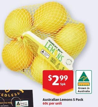 Australian Lemons 5 Pack offers at $2.99 in ALDI