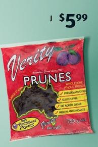 Verity - Prunes 750g offers at $5.99 in ALDI