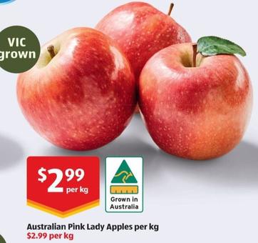 Australian Pink Lady Apples per kg offers at $2.99 in ALDI