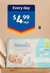 Mamia - Nappies Newborn 28pk offers at $4.69 in ALDI