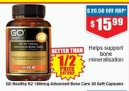 Go Healthy - K2 180mcg Advanced Bone Care 30 Soft Capsules offers at $15.99 in Chemist Warehouse