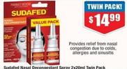 Sudafed - Nasal Decongestant Spray 2x20ml Twin Pack offers at $14.99 in Chemist Warehouse