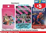 Kids Character Bandages 20 Pack Assorted Variants offers at $5 in Chemist Warehouse