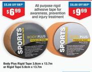 Body Plus - Rigid Tape 3.8cm X 13.7m Or Rigid Tape 5.0cm X 13.7m offers at $6.99 in Chemist Warehouse