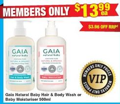 Gaia - Natural Baby Hair & Body Wash Or Baby Moisturiser 500ml offers at $13.99 in My Chemist