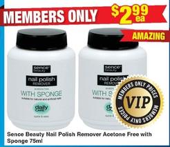 Sence Beauty - Nail Polish Remover Acetone Free With Sponge 75ml offers at $2.99 in My Chemist