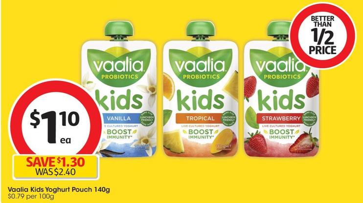 Vaalia - Kids Yoghurt Pouch 140g offers at $1.1 in Coles