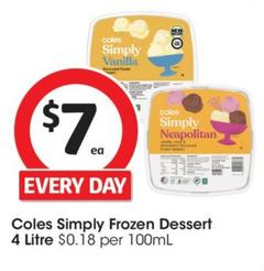 Coles - Simply Frozen Dessert 4 Litre offers at $7 in Coles