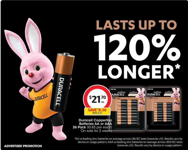 Duracell - Coppertop Batteries AA 26 Pack offers at $21.7 in Coles