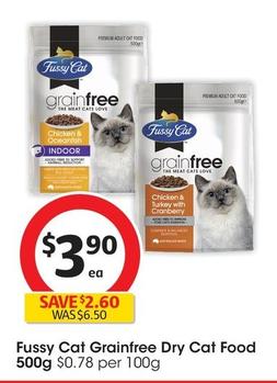 Fussy Cat - Grainfree Dry Cat Food 500g offers at $3.9 in Coles